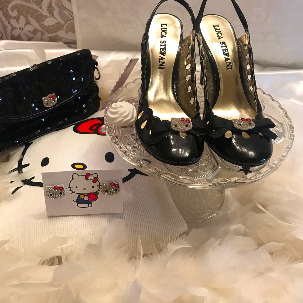 Gorgeous pin up dolls style🍒 hello kitty heels and earrings set❤️✨